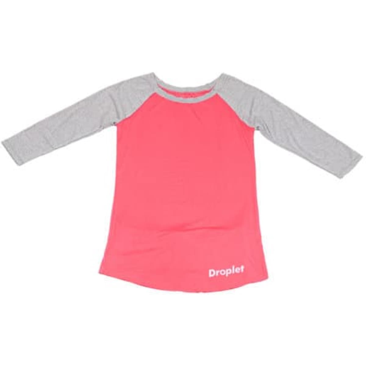 A pink and grey cotton long sleeve lounge sleep shirt with a logo. Suitable for casual wear or lounging.