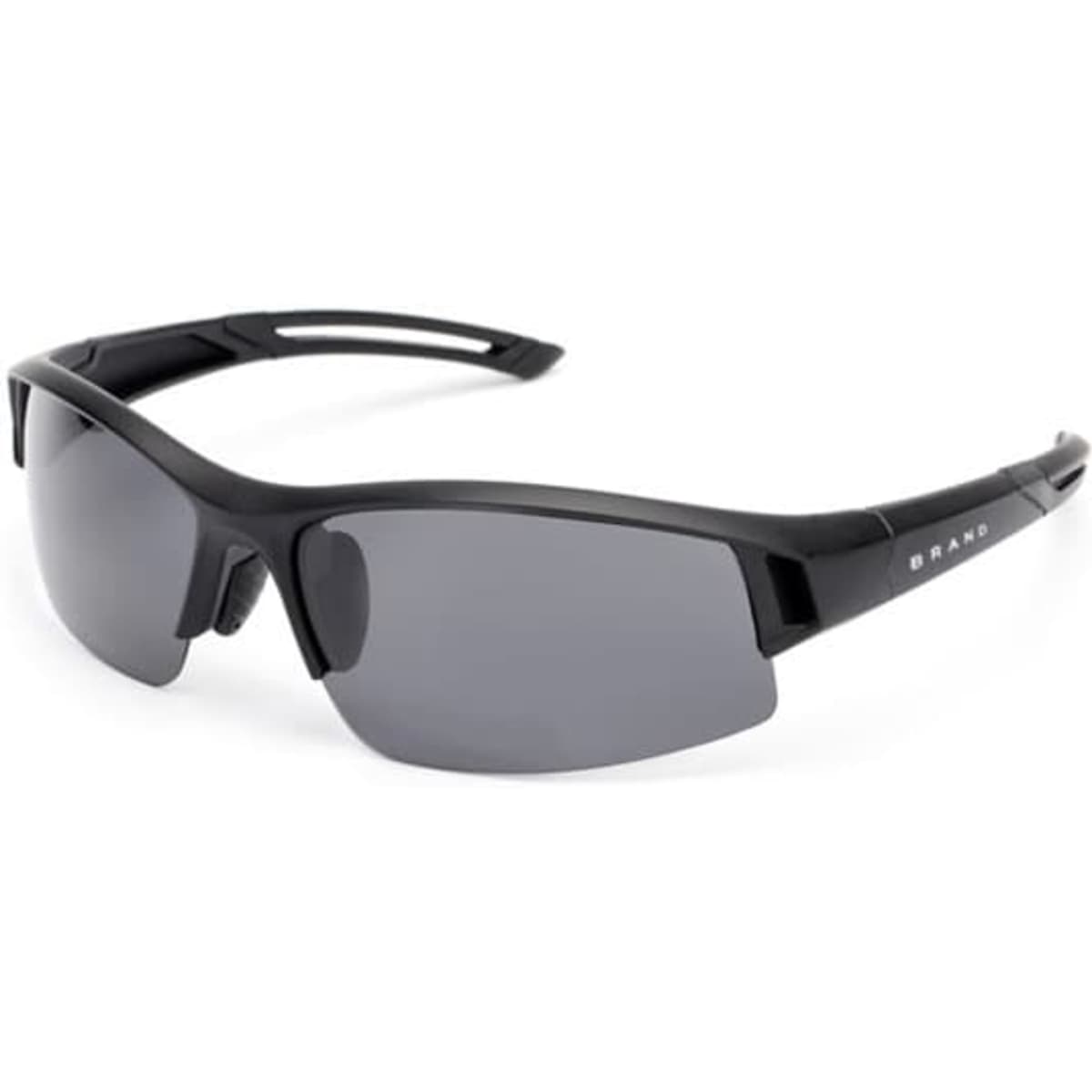 Sleek black outdoor sports sunglasses with a case, featuring a sporty design and tinted lenses.
