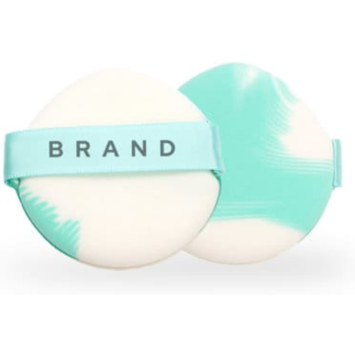 A non-latex air cushion puff in white with a teal band, featuring a logo. Ideal for beauty applications.