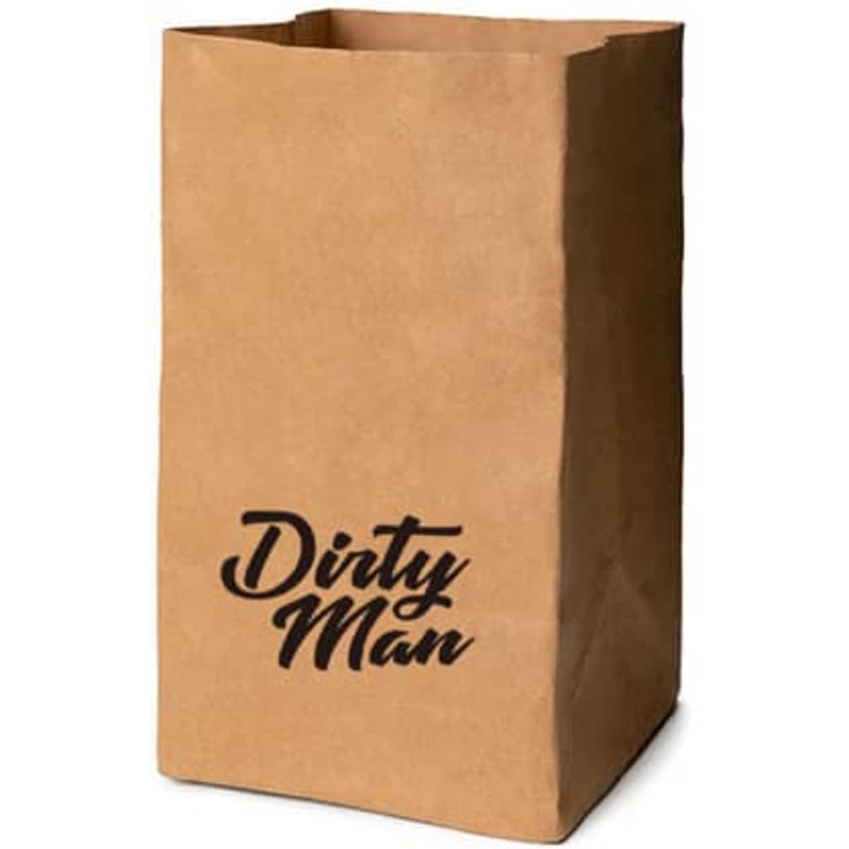 A brown paper bag with a kraft texture and a logo on the front. The bag is extra large and designed for custom use.