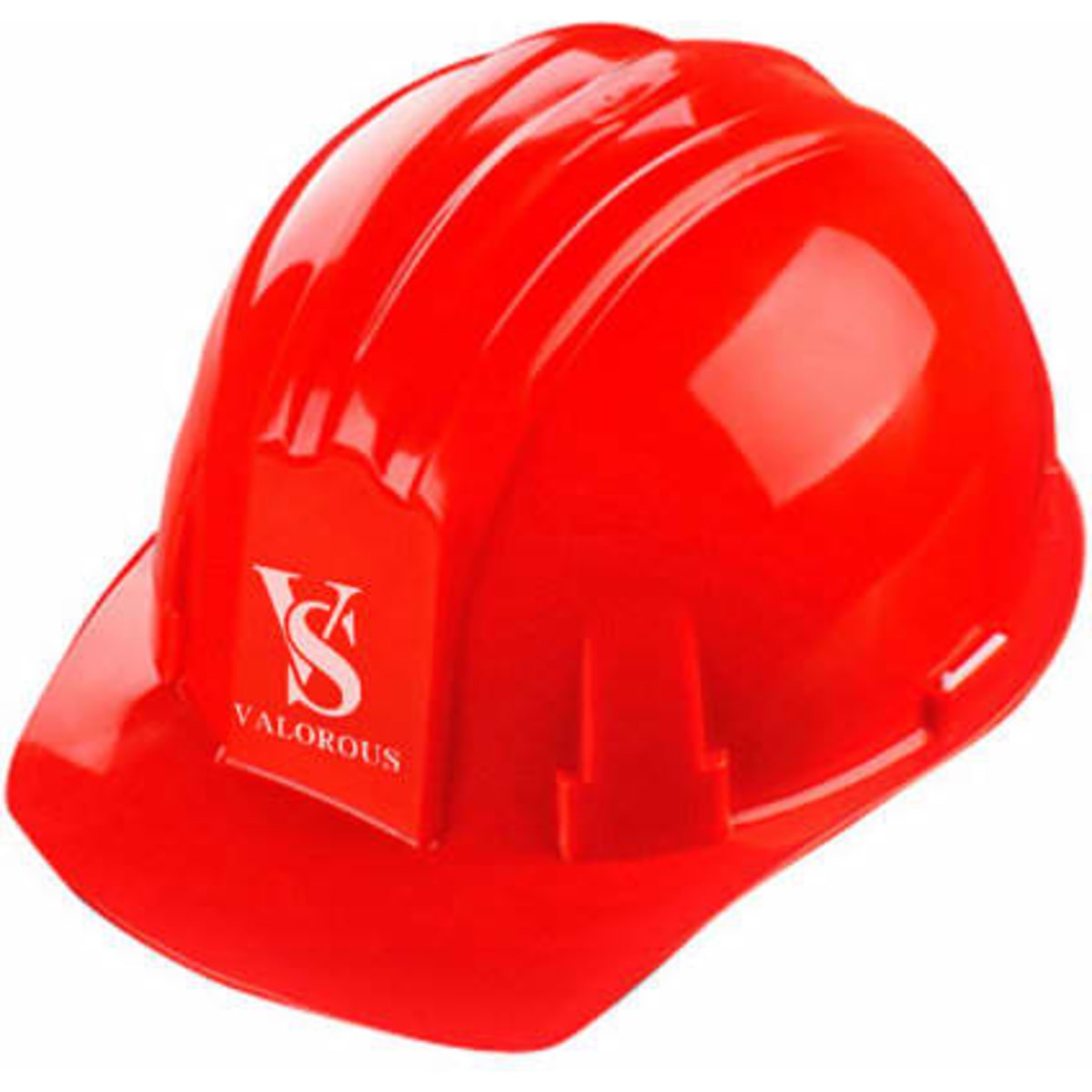 A red ABS work safety helmet with a logo on the front, designed for safety wear applications.