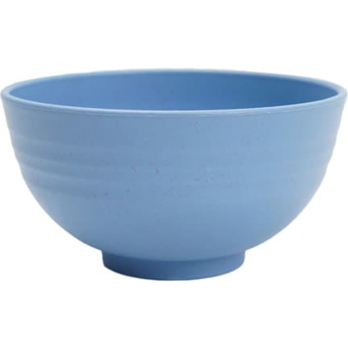 A blue wheat straw plastic bowl with a smooth surface and rounded design. Features a small base for stability.