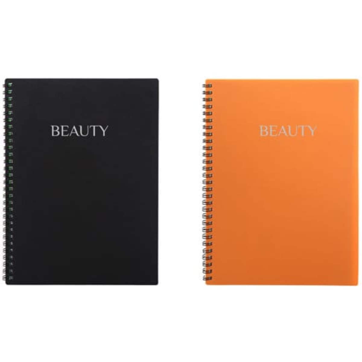 A5 reusable waterproof spiral notebooks in black and orange, featuring a simple design with a logo.