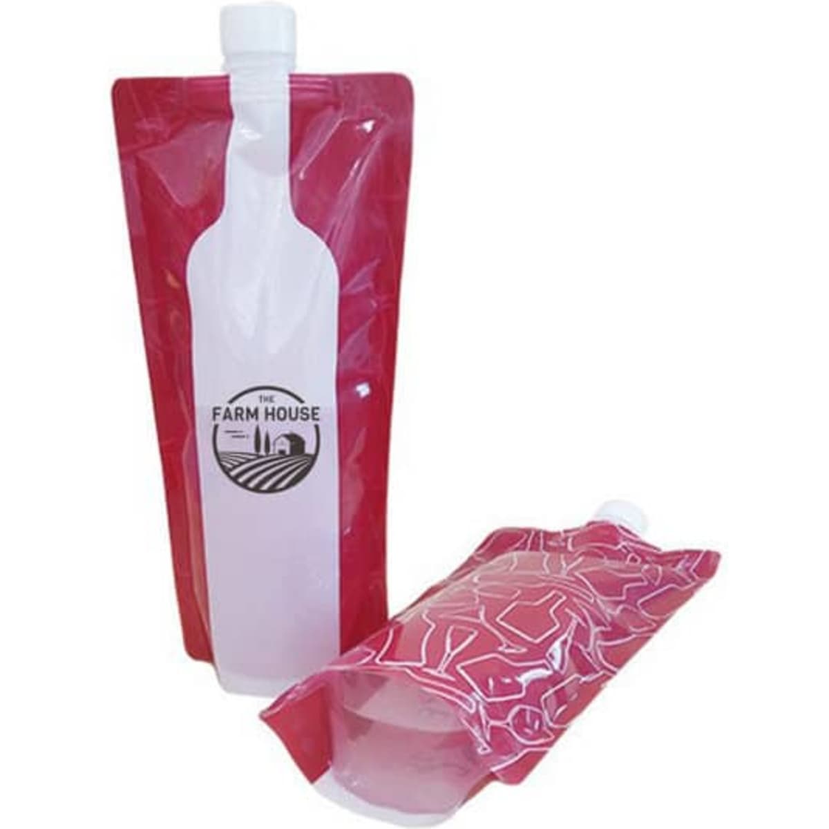 A drink bottle featuring a foldable design, displayed in red and clear with a logo on the front.