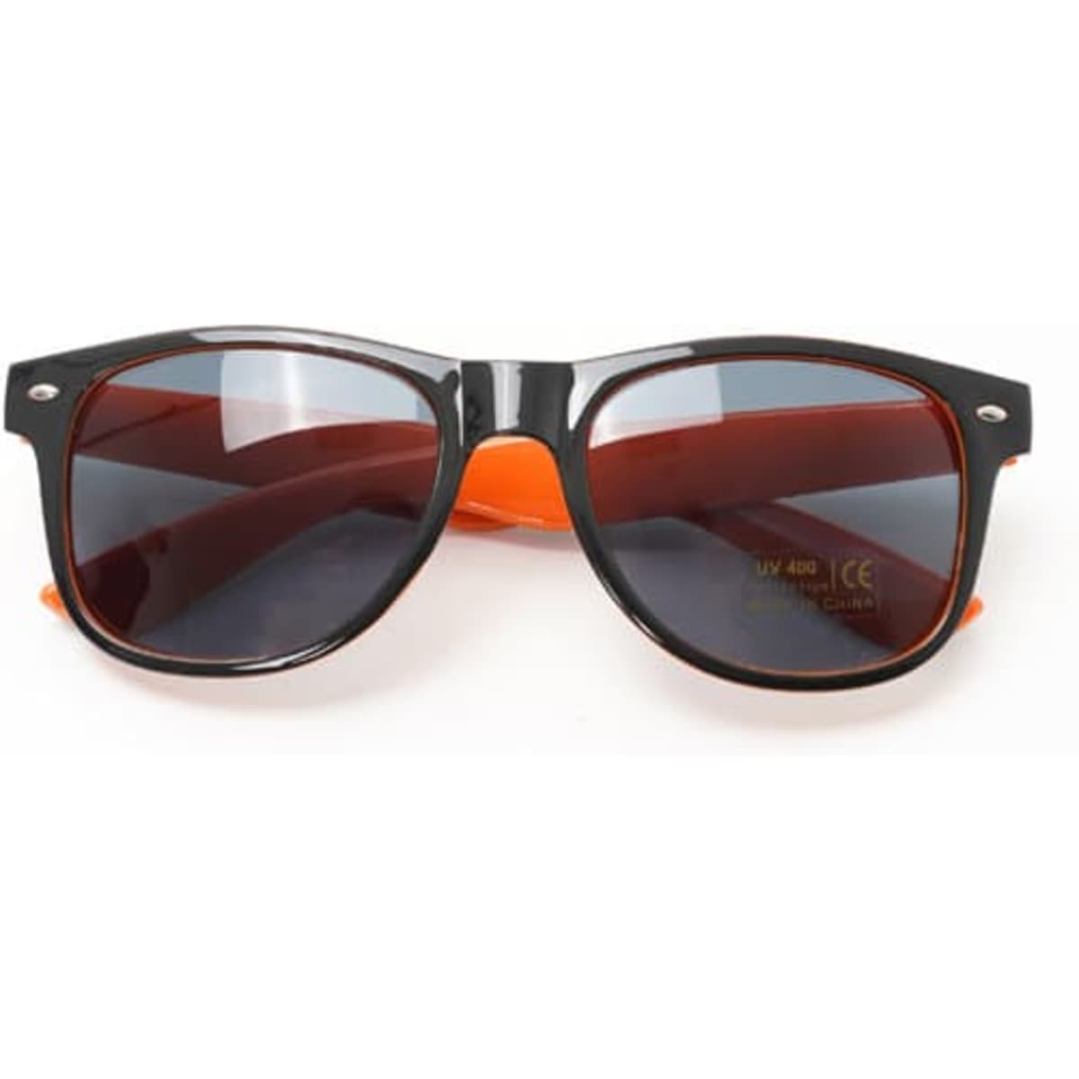 PC Junior Neon Sunglasses in black with orange accents, featuring dark lenses and a stylish design.