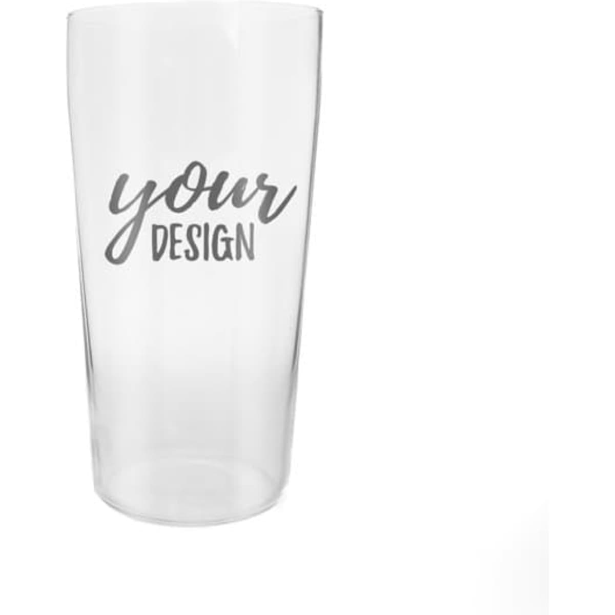 A tall, clear highball glass designed for custom printing, featuring a simple, elegant design.