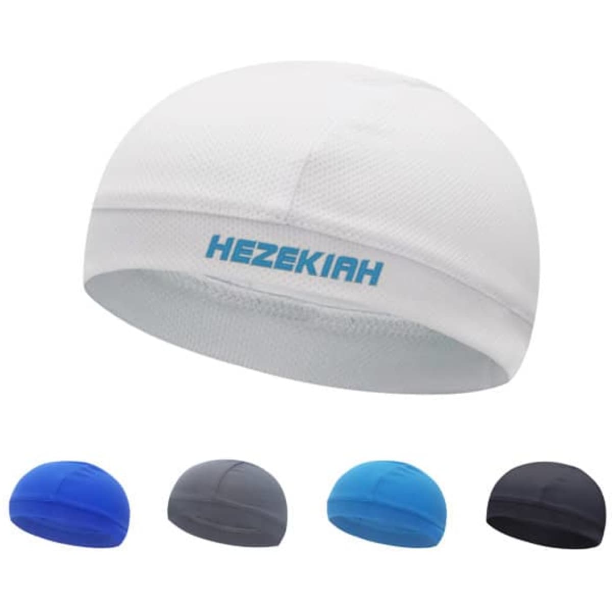 High Elasticity Cycling Caps in white, blue, grey, light blue, and black, featuring a logo on the front.
