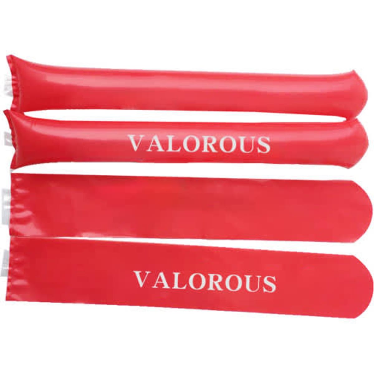 A pair of red inflatable cheering sticks with a logo, designed for events and exhibitions.