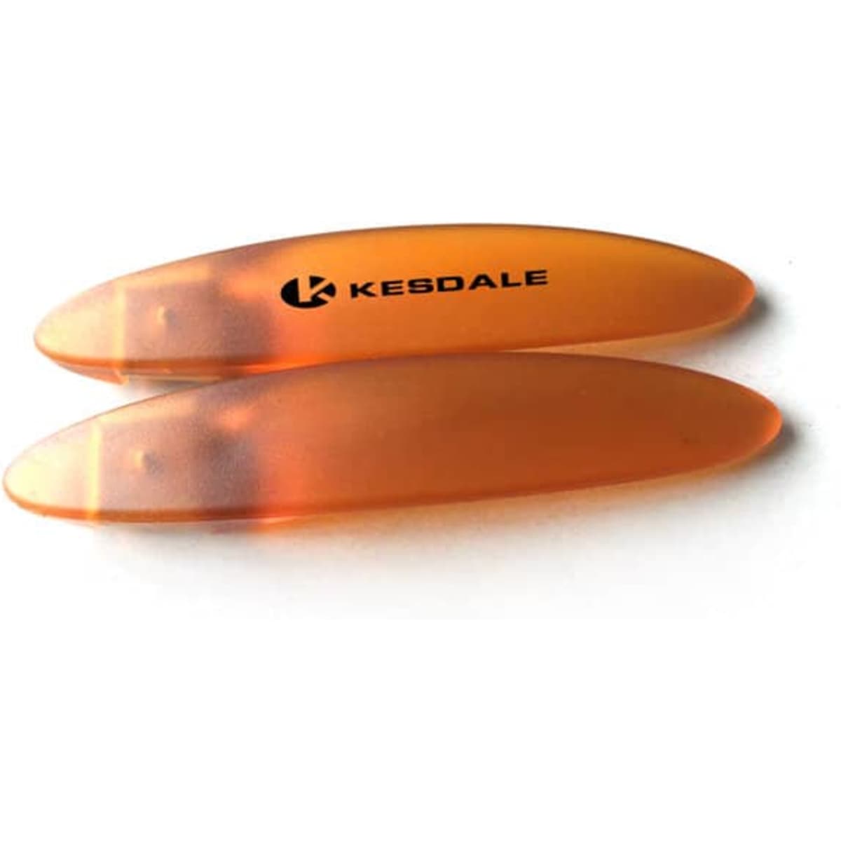 A drink bottle opener in a translucent orange colour with a logo on one side.