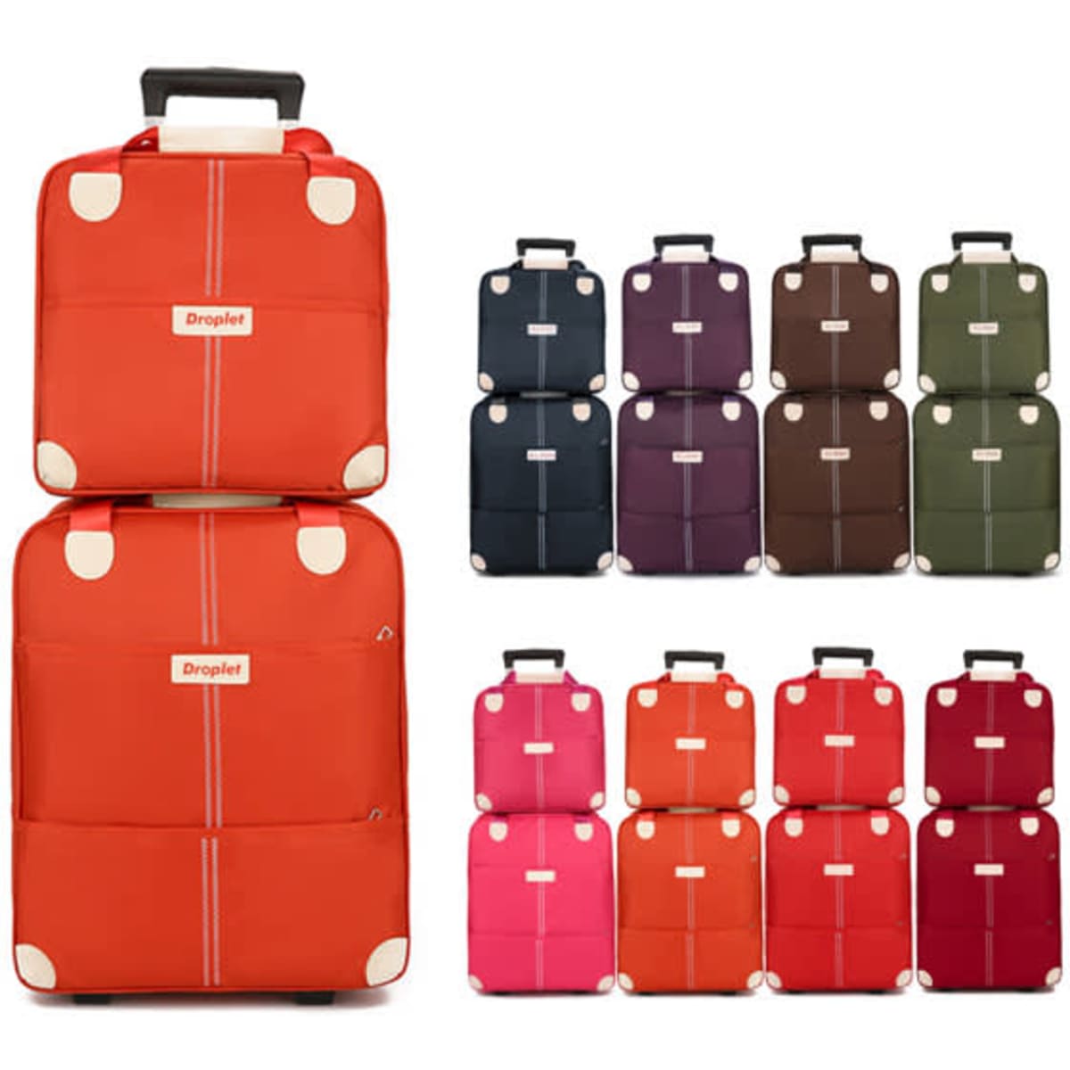 A 2 Piece Lightweight Suitcase Set in red, featuring various other colours including purple, green, and black, with a logo.