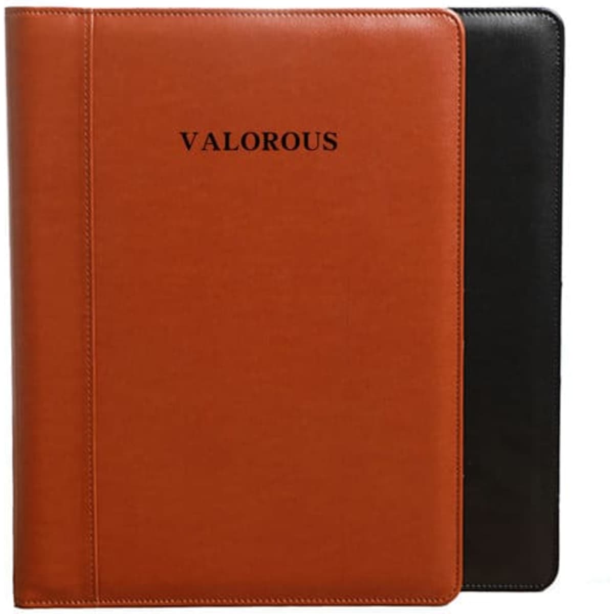 A multifunctional business portfolio folder in brown and black, featuring a logo on the front cover.
