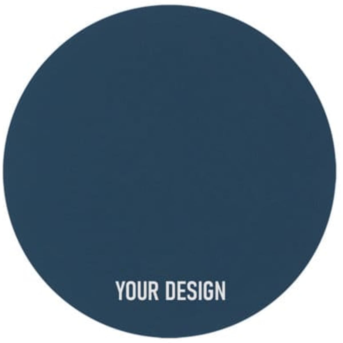 A round, 3.5-inch silicone coaster in navy blue, featuring a branding logo and a blank design area.