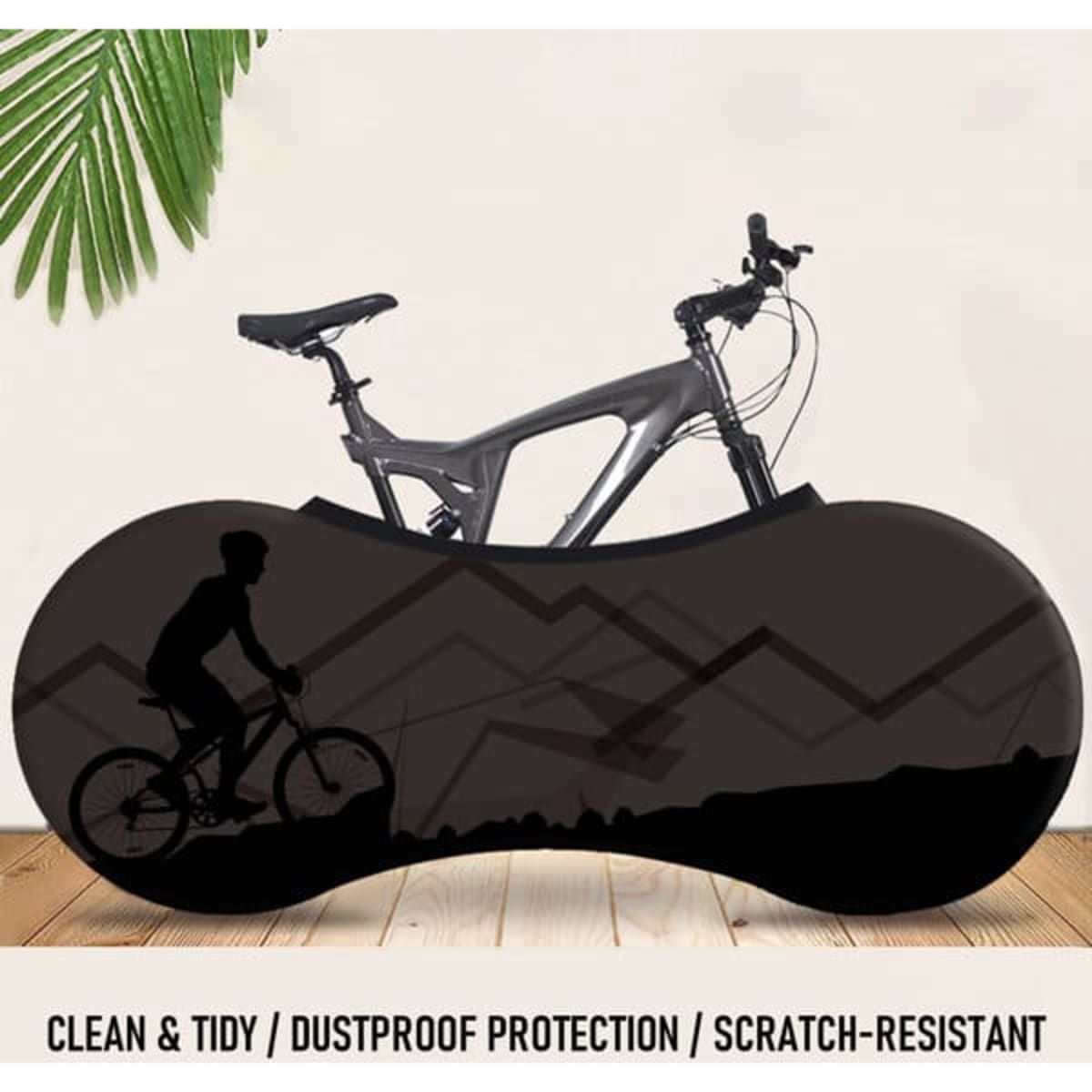 A pair of sleek black compact waterproof bicycle wheel covers featuring a cyclist silhouette. Includes a logo.