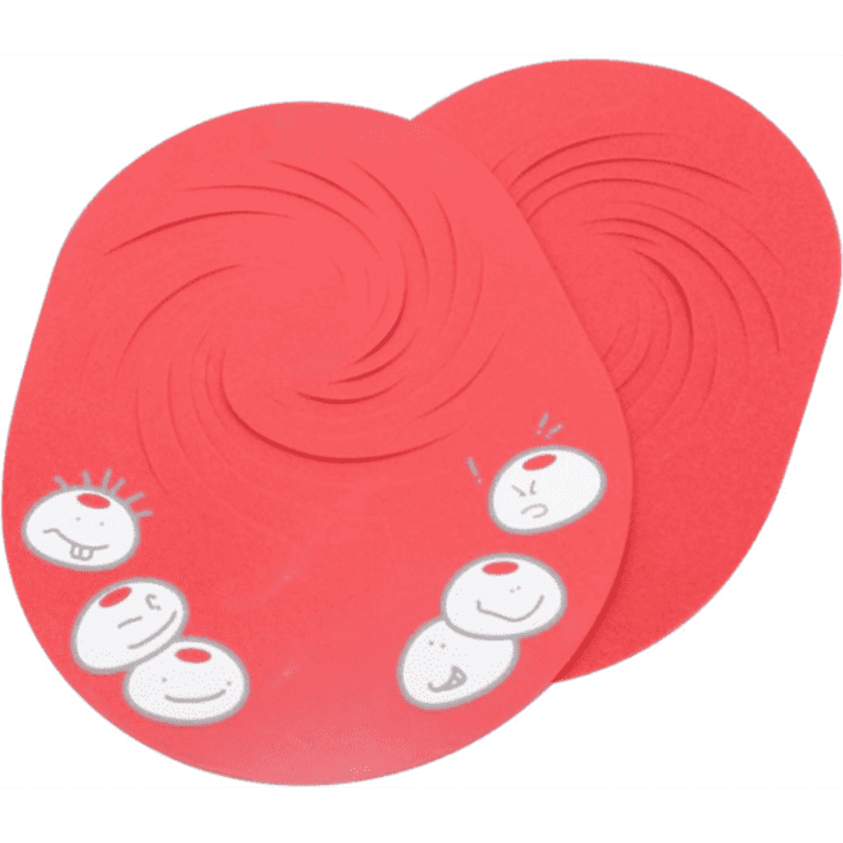 A red custom spiral EVA sun visor featuring a whimsical design and a logo. Ideal for sun protection.