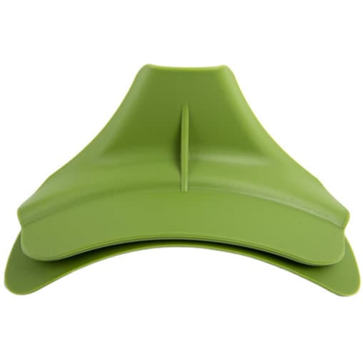 A green silicone funnel deflector with a wide opening, designed to aid in pouring liquids without spills.