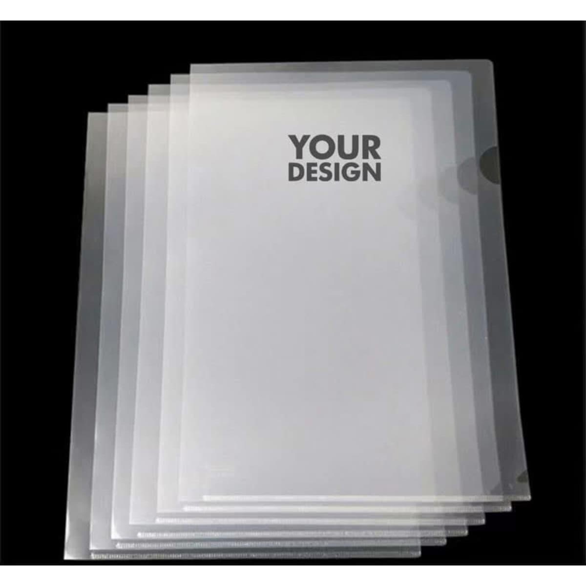 A4 transparent file folders stacked, featuring a logo, with a clear design allowing visibility of contents.
