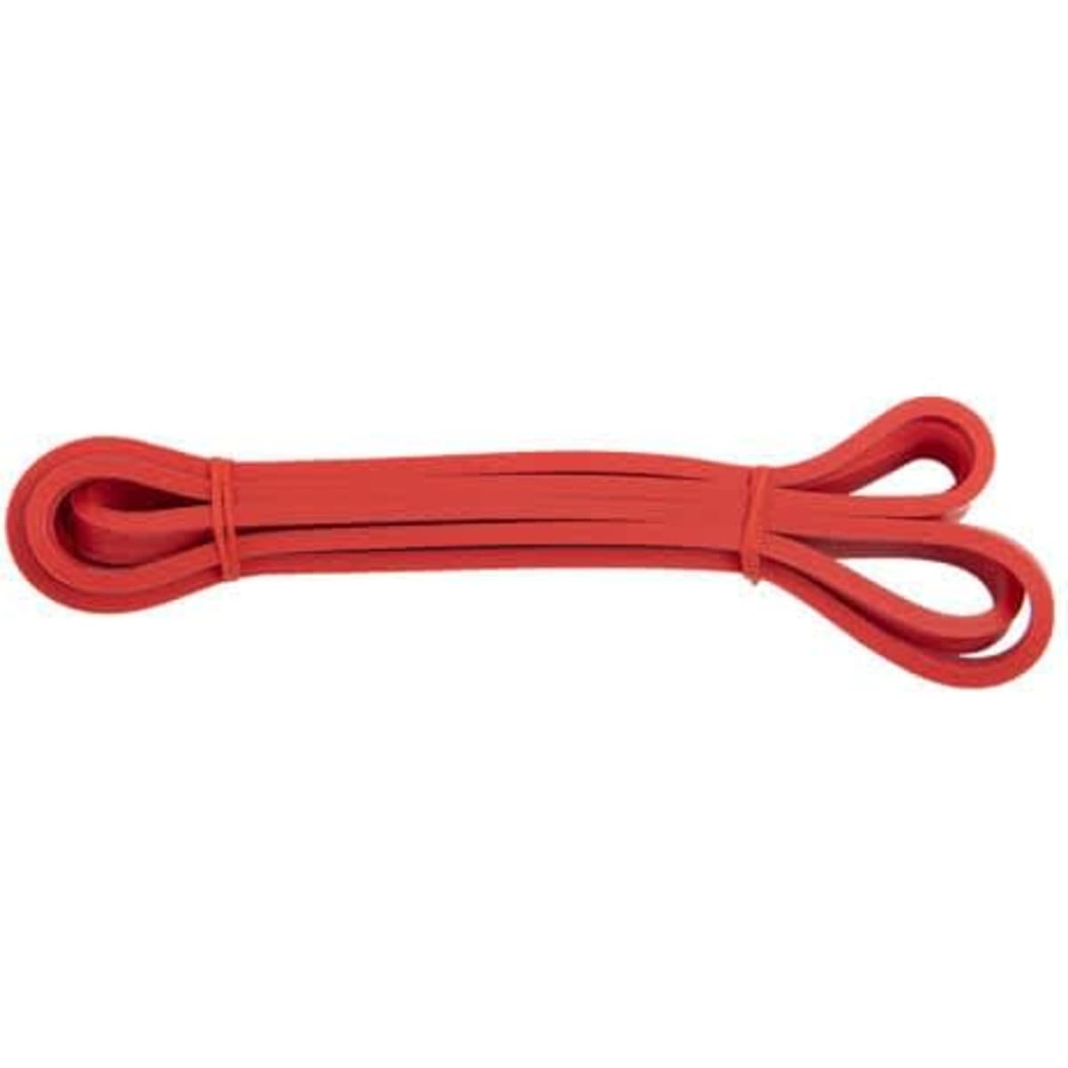 A red pull-up resistance band with a smooth, looped design, ideal for stretching and strength training.