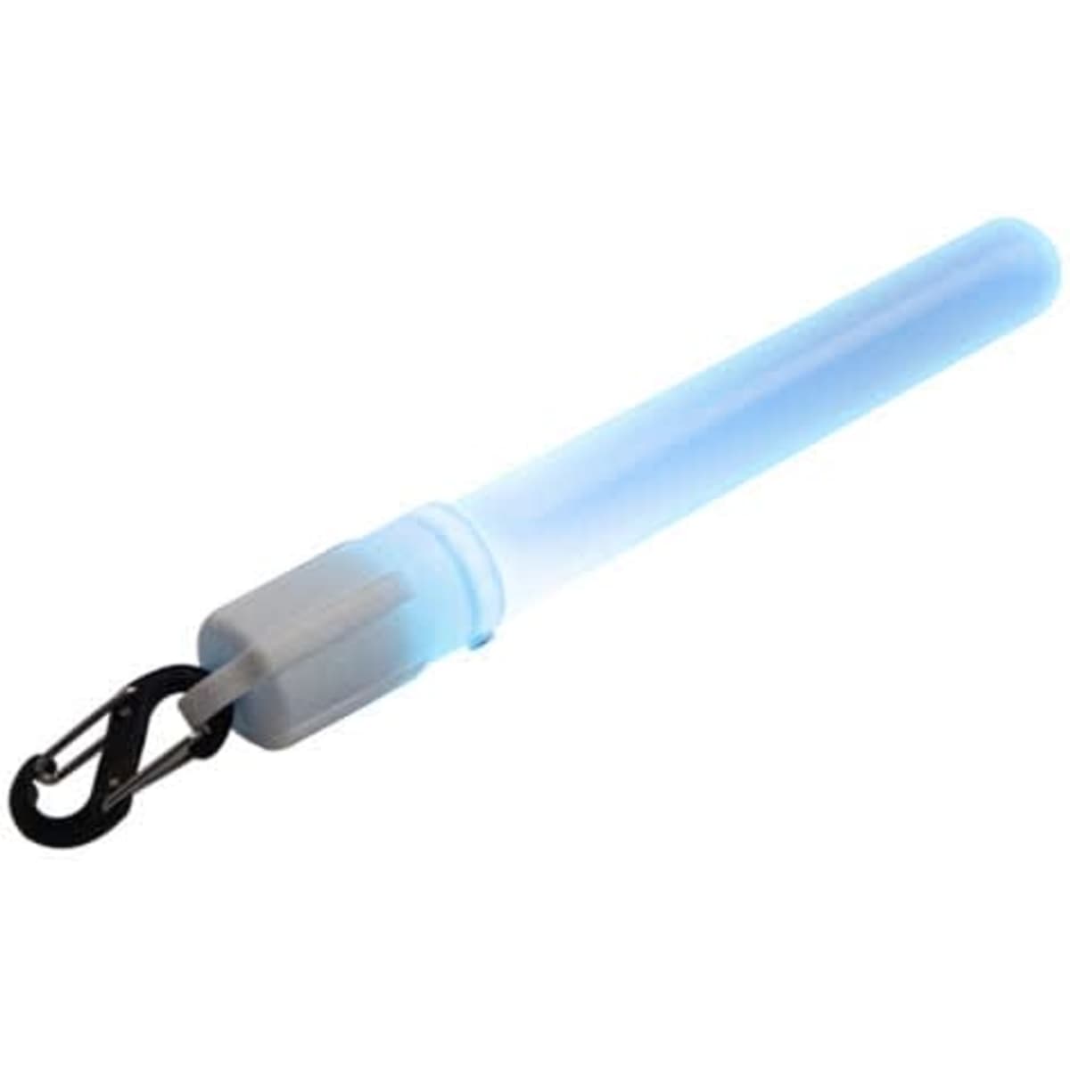 A blue mini glow stick with a clip at the end. It features a clear cap and emits a bright glow.