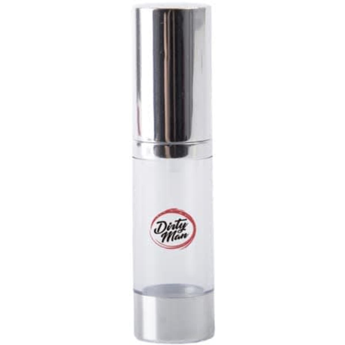 A clear 15ml airless pump bottle with a silver cap and a logo on the front. Suitable for beauty products.