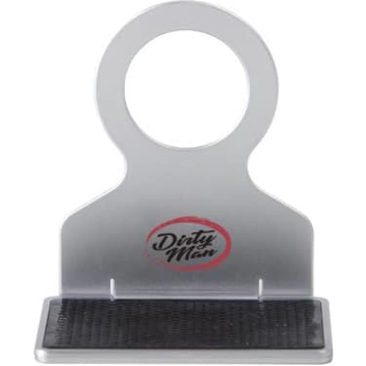 A silver folding mobile phone wall charging holder with a textured base and a circular cutout at the top.