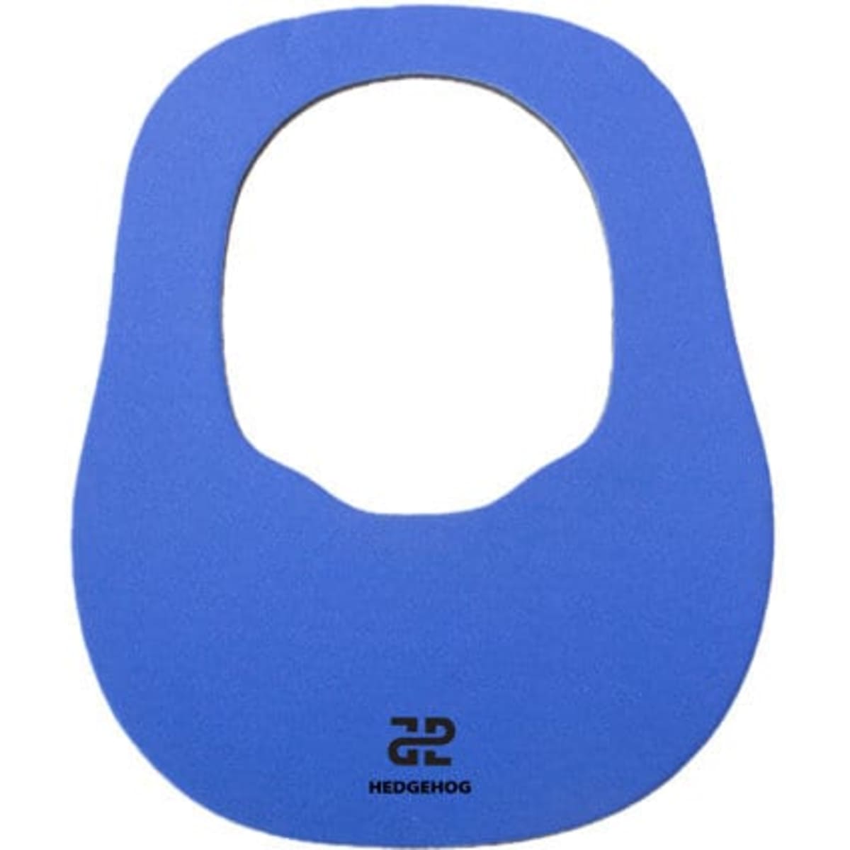 A blue neoprene sun visor featuring a logo, designed for headwear use.