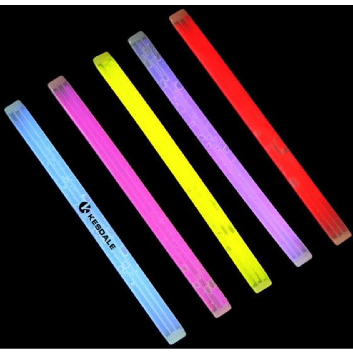 A set of brightly coloured custom activity light bracelets in blue, pink, yellow, and red, featuring a logo.