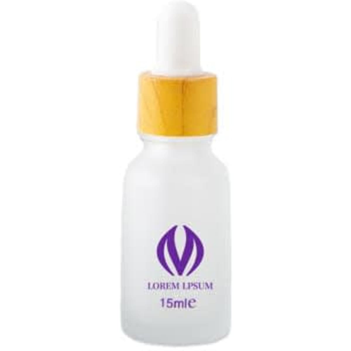 A glass dropper bottle with a bamboo cap, featuring a clear body and a white dropper. It has a logo on the front.