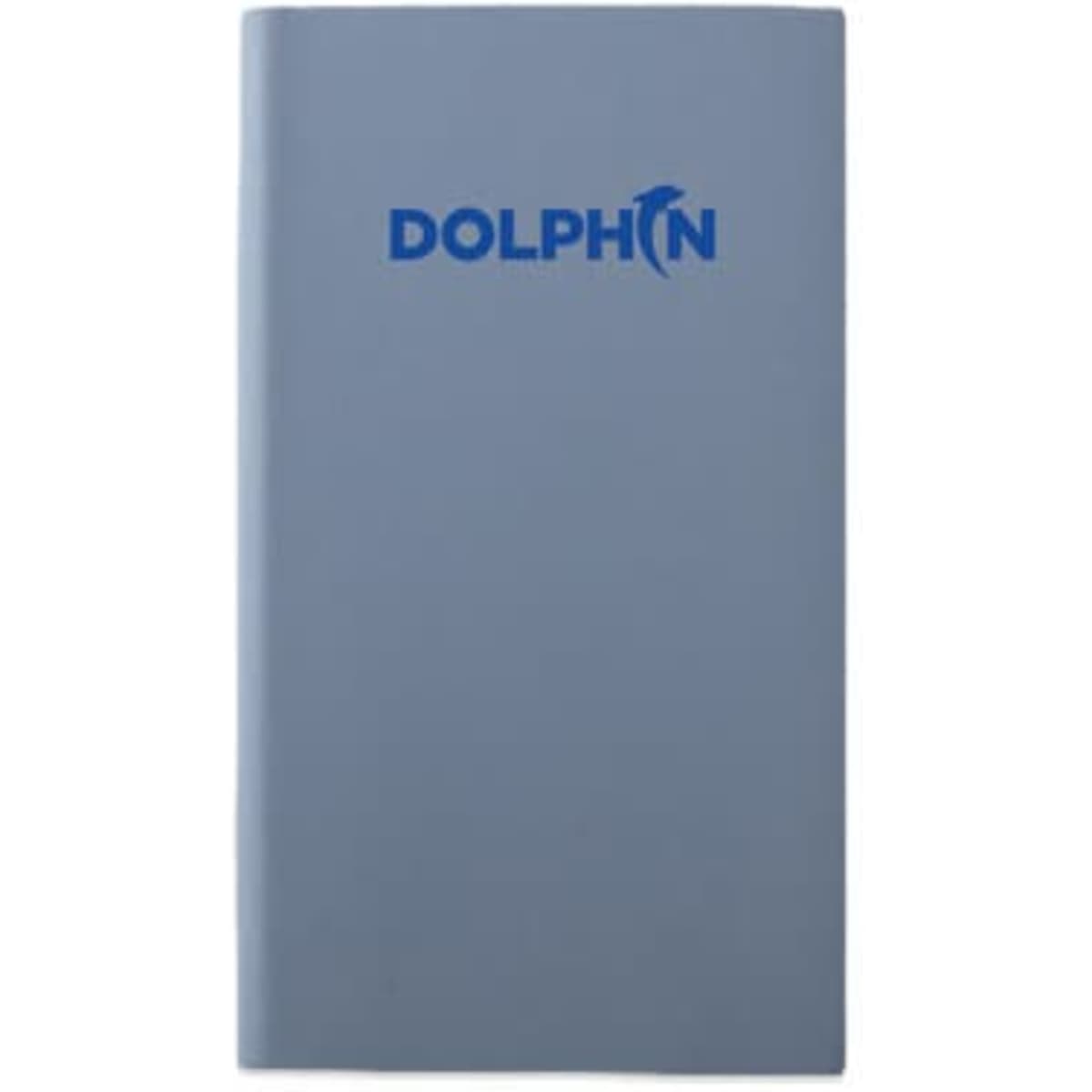 A6 softcover PU leather notebook in grey featuring a blue logo on the front.