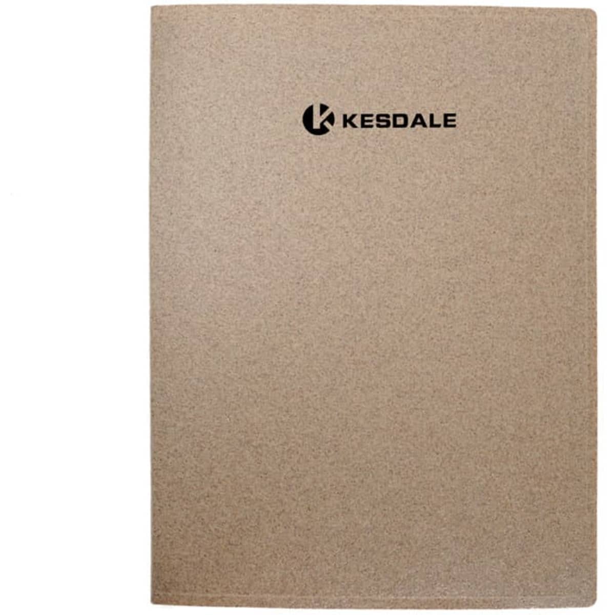 A wheat straw file folder in a neutral beige colour, featuring a logo on the front.