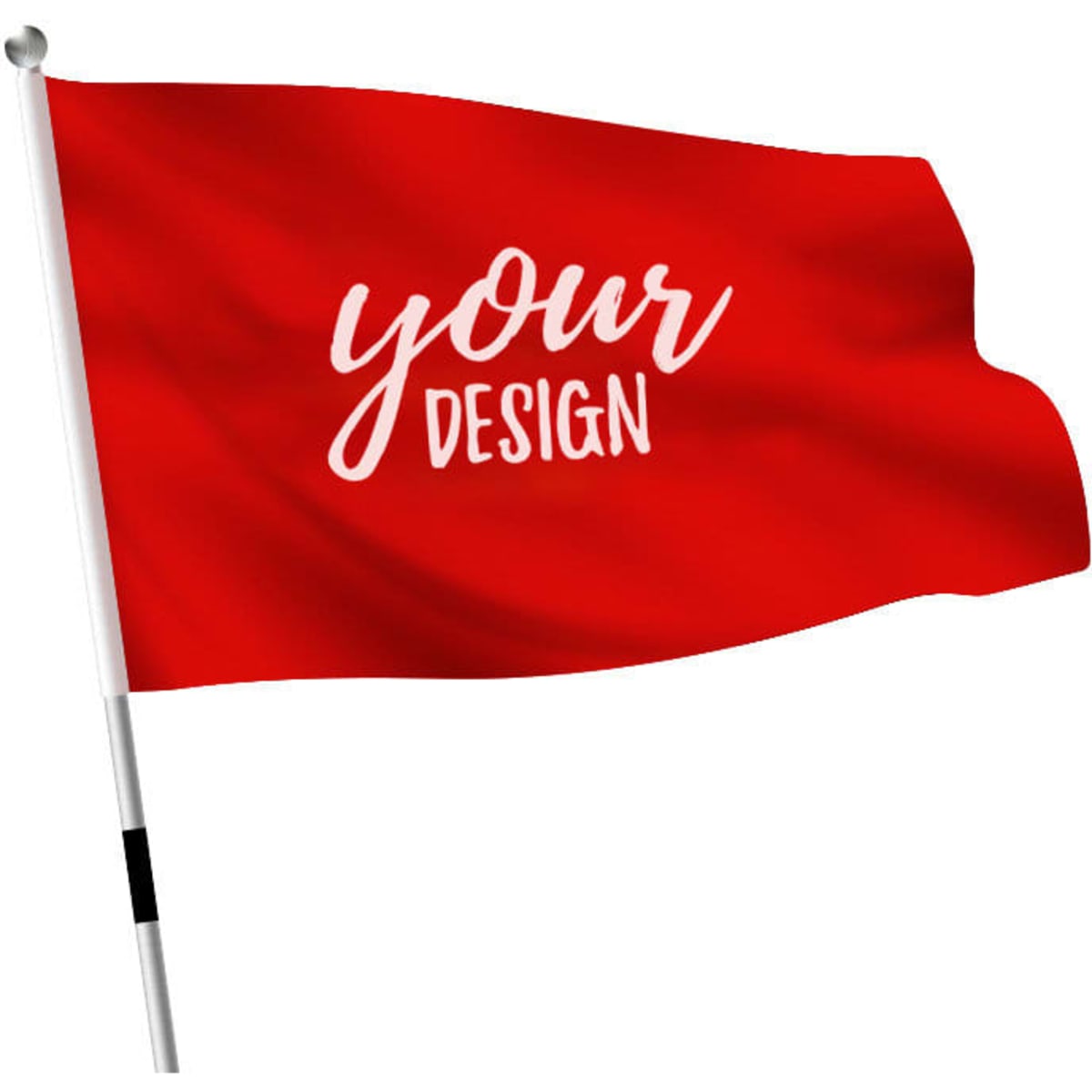 A red large hand waving flag on a white pole, featuring a blank space for custom designs.
