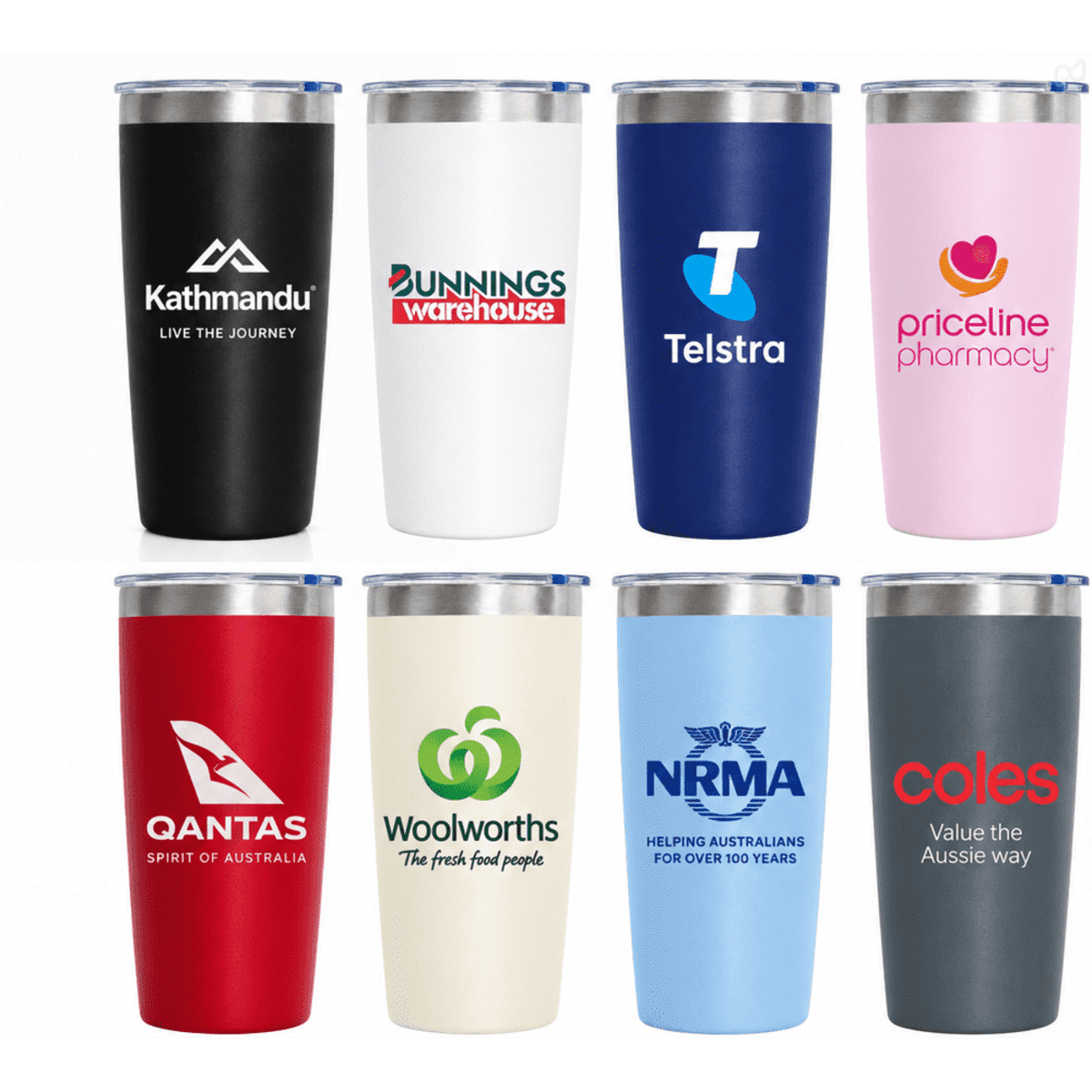 A range of vacuum cups in various colours, featuring multiple logos and branding designs.