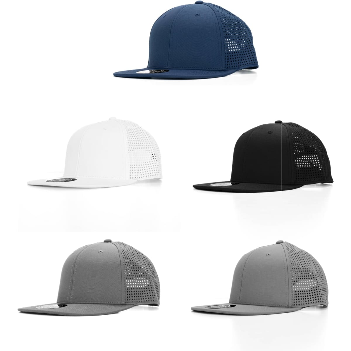 Peak 6 Panel Polyester Cap with Flat Visor, Perforated Sides