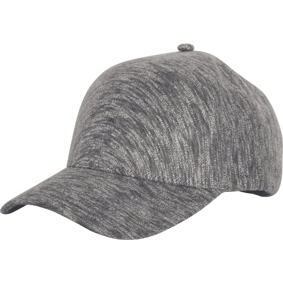 A grey heather cap with a smooth, seamless design and rounded peak. It features a logo on the side.