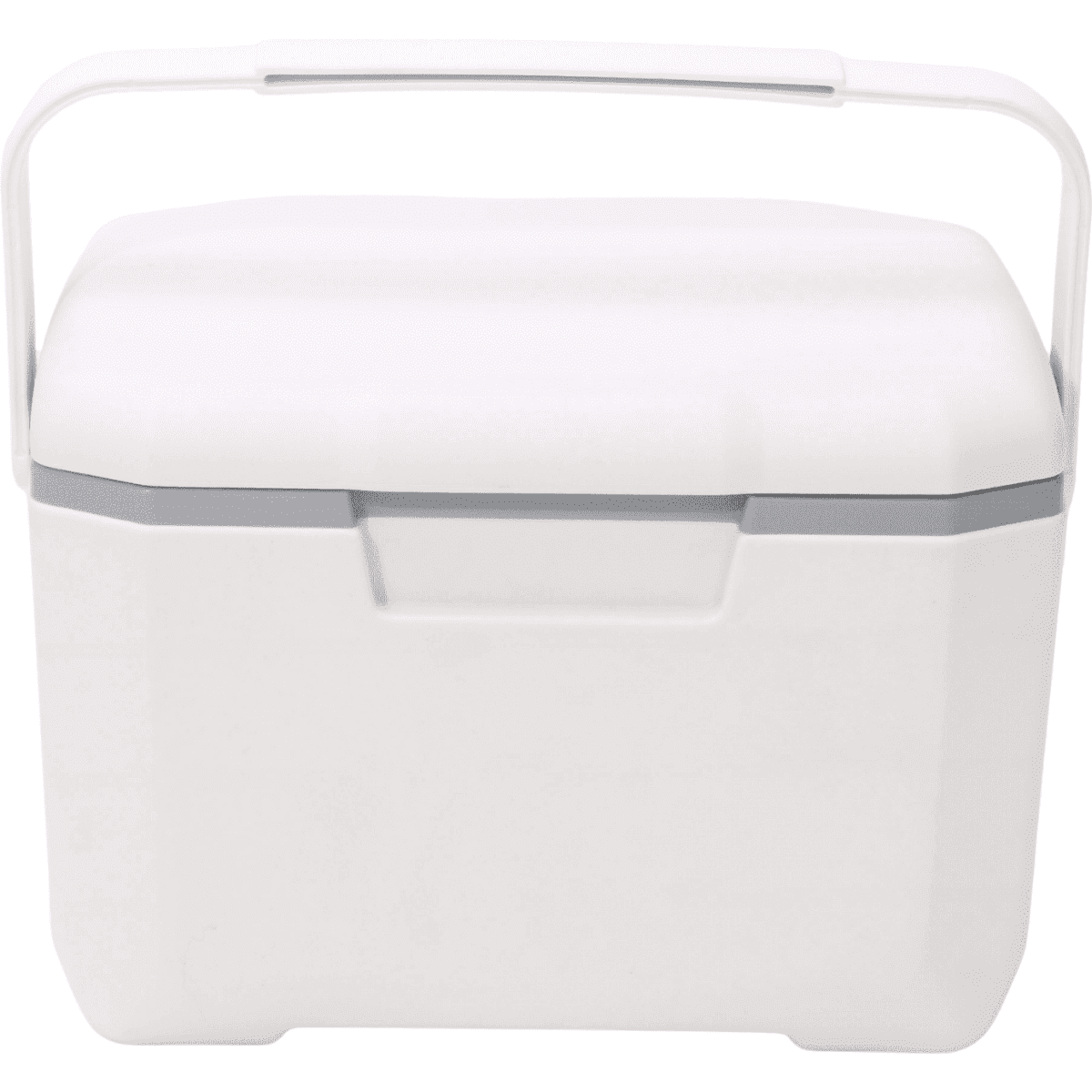A white 6L cooler box with a grey accent and a sturdy handle. It features a smooth, rectangular design.