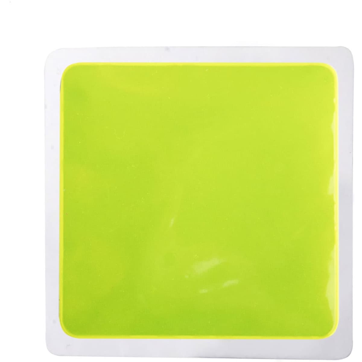 A square reflective sticker in bright yellow with a white border and a glossy finish.