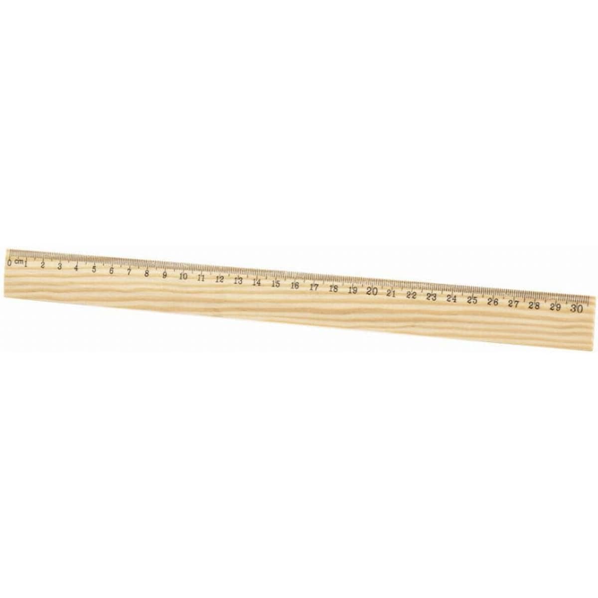 A 30cm wooden ruler in a light natural colour, featuring measurement markings along its length.