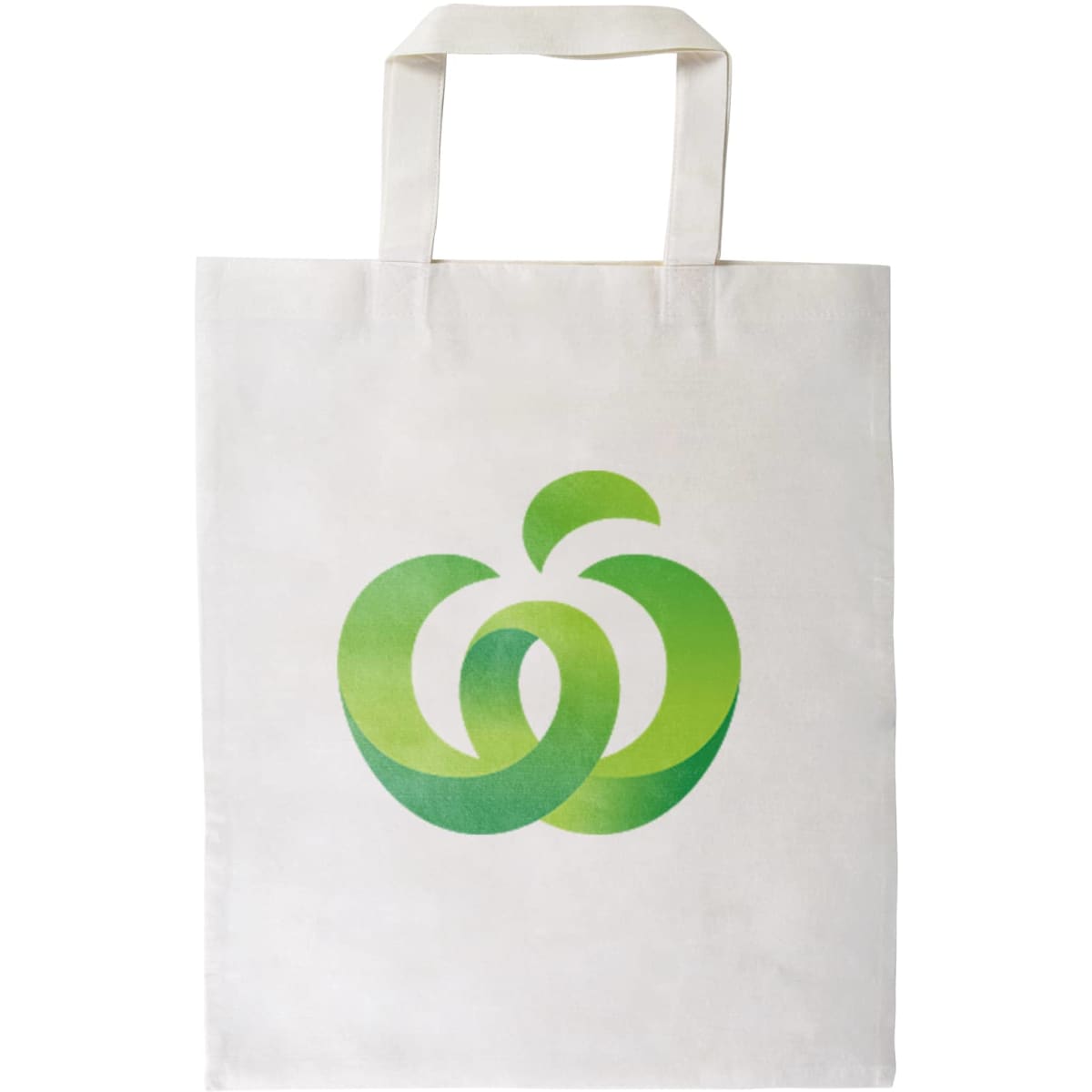A cream-coloured tote bag featuring a green logo design. The bag has two sturdy handles.