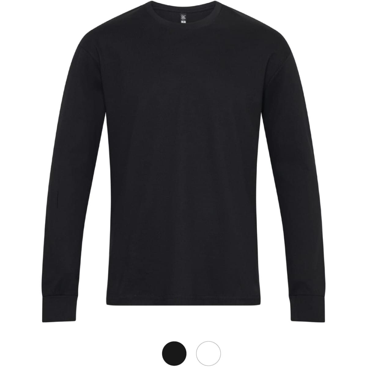 A long sleeve t-shirt in black with a simple design and a logo on the front. Available in additional colours.