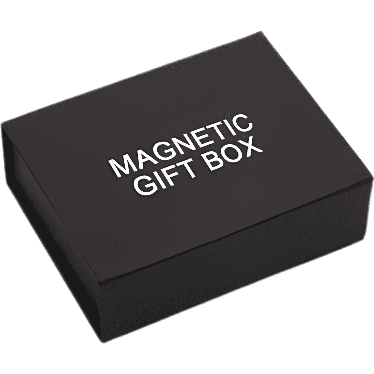 A black magnetic gift box with a simple, elegant design. The box features a logo on its surface.