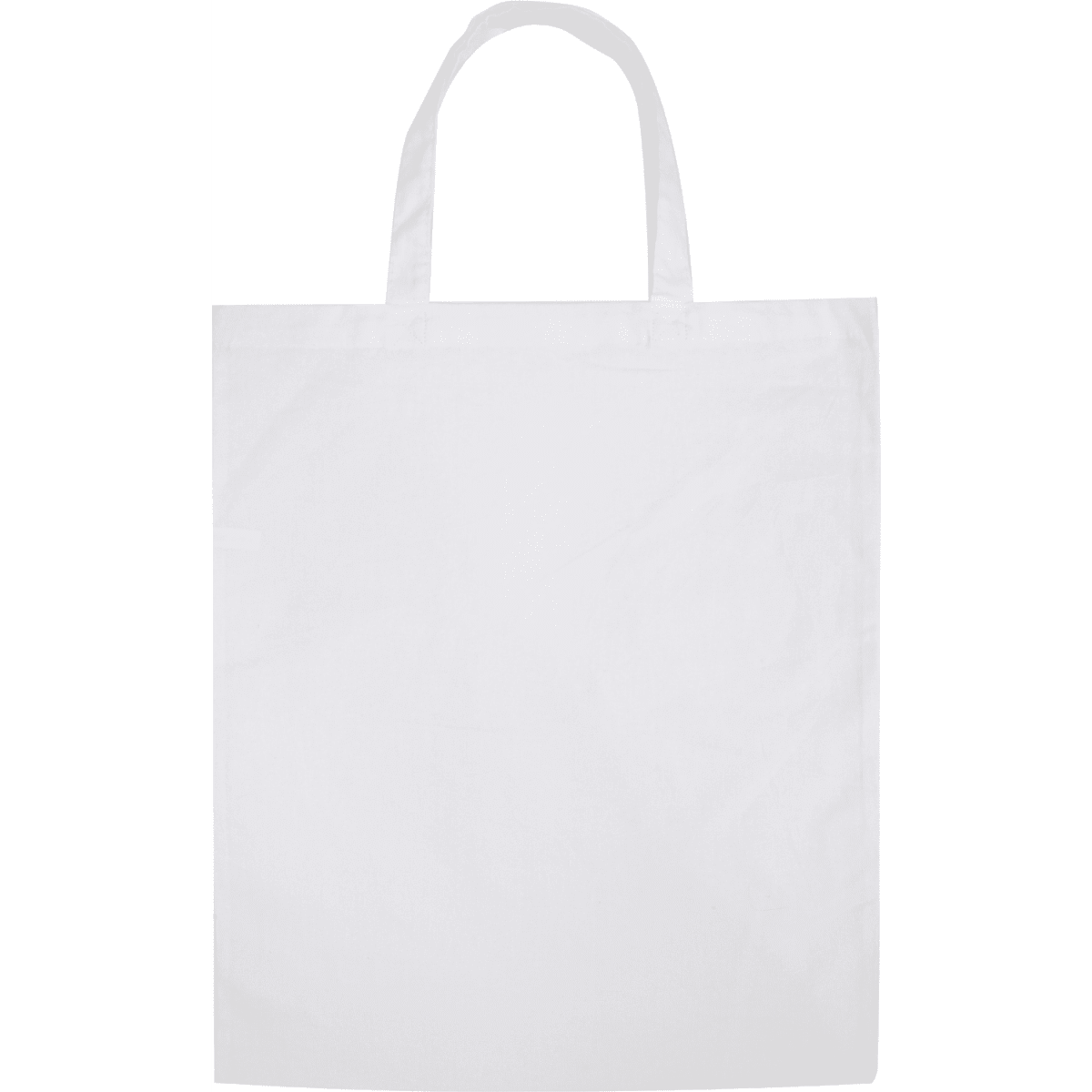 A large white calico tote bag with two handles and no visible design or logo.