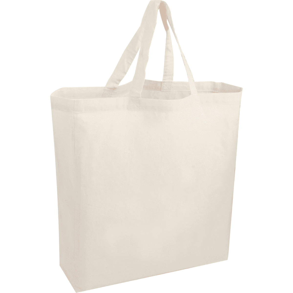 A cream-coloured cotton tote bag with two handles and a plain design, featuring a logo.