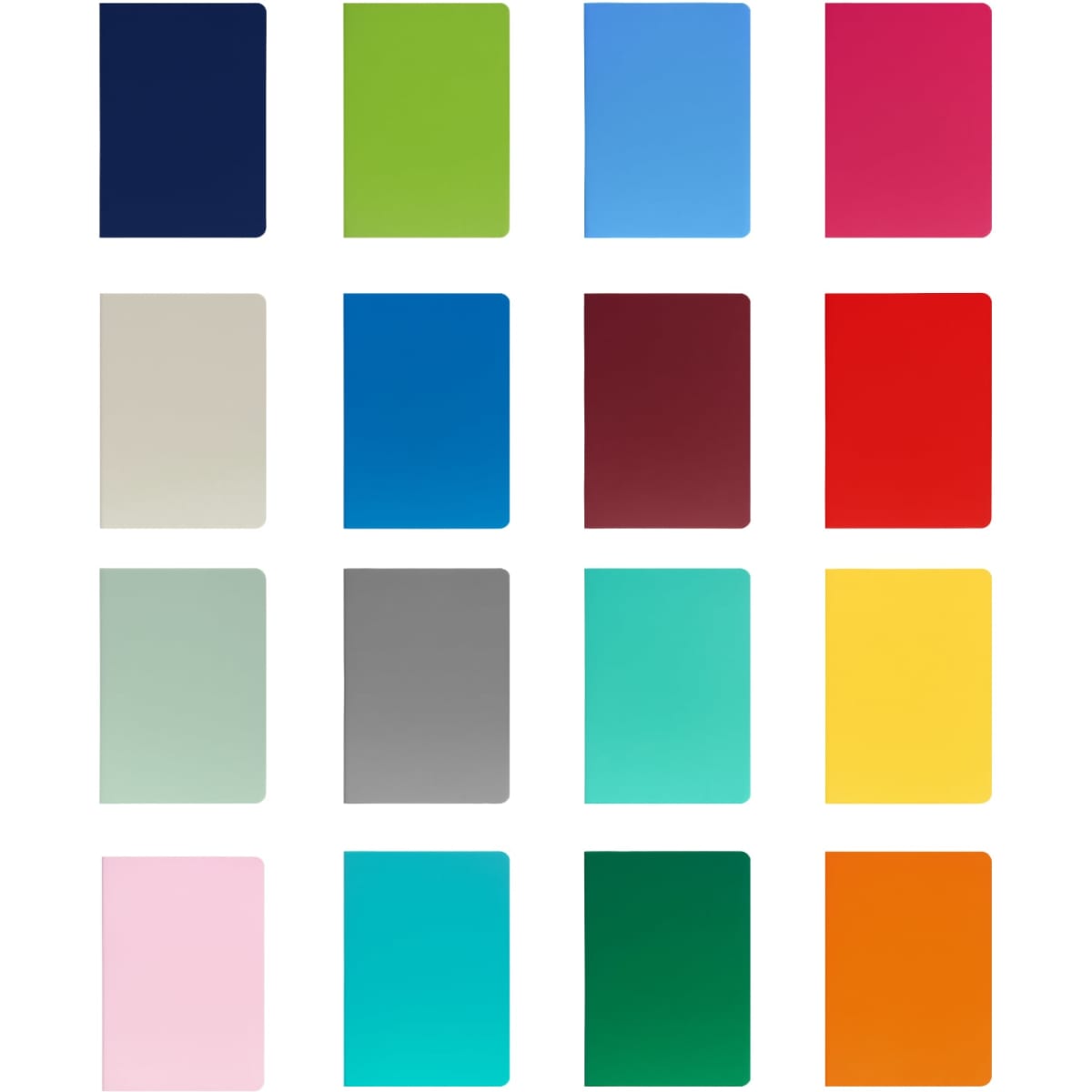 A collection of A5 thin PU cover notebooks in various colours, arranged in a grid format. Each notebook has a plain cover.