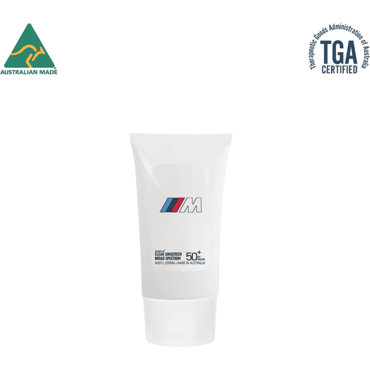 A white tube of 30ml SPF 50 sunscreen lotion with a logo, designed for health and personal care.