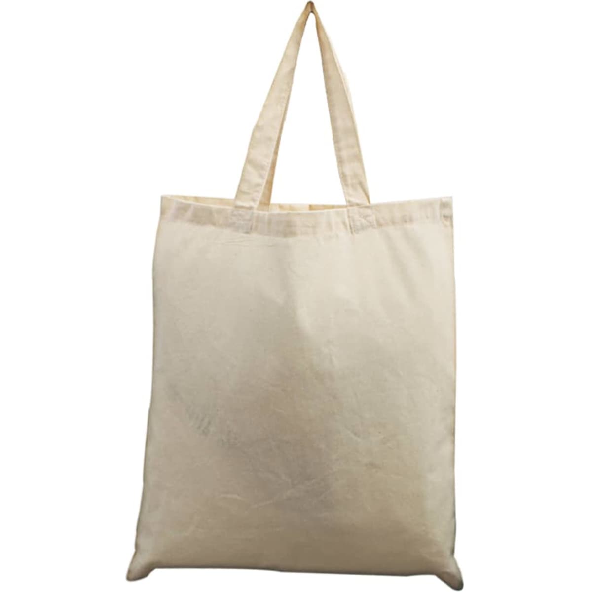 A tote bag in a natural beige colour with two long handles and an unbranded design.