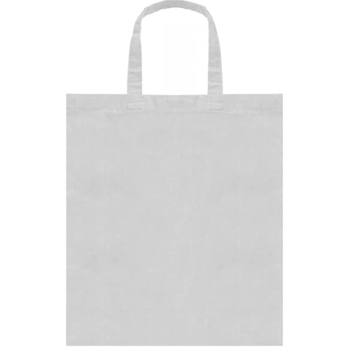 A grey tote bag with two handles, featuring a simple and minimalist design.