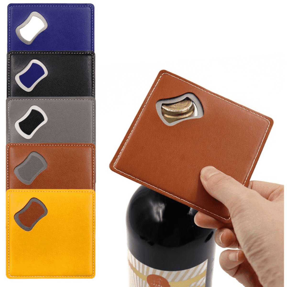 Leatherette Coaster with Bottle Opener