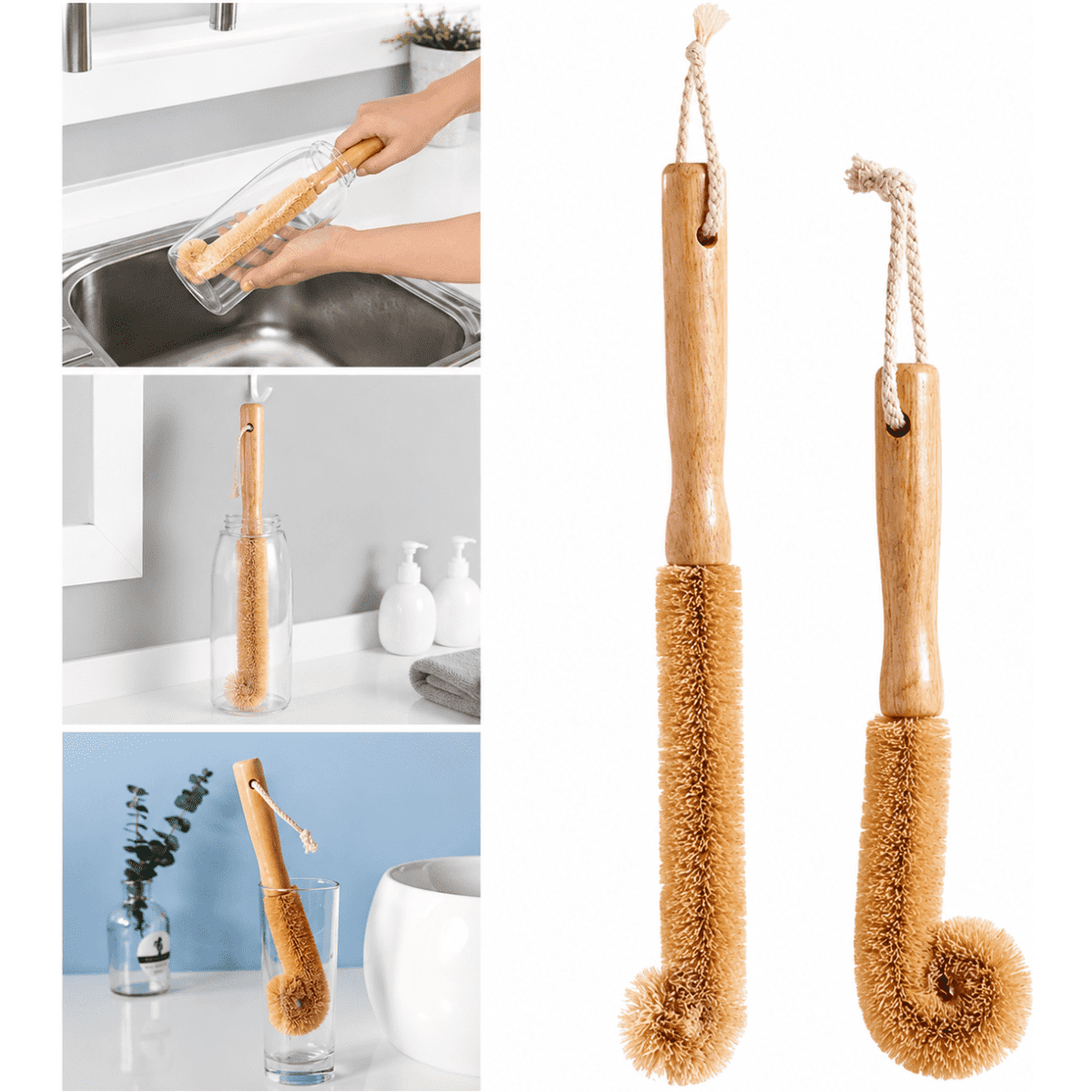 Biodegradable Coconut Fiber Bottle Brush w/ Bamboo Handle