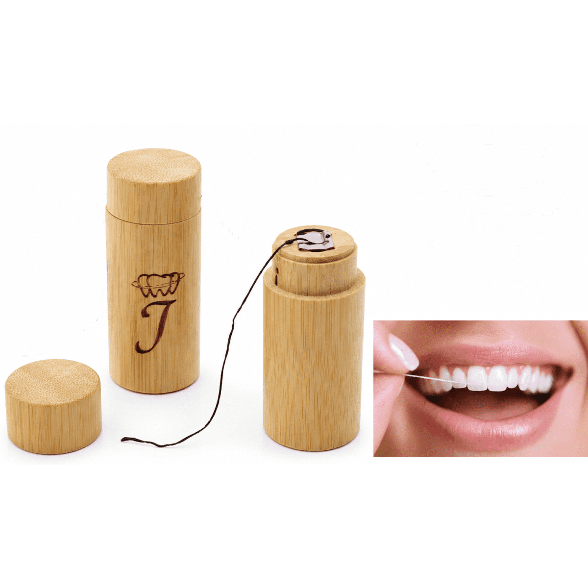 Bamboo Dental Floss Container Set