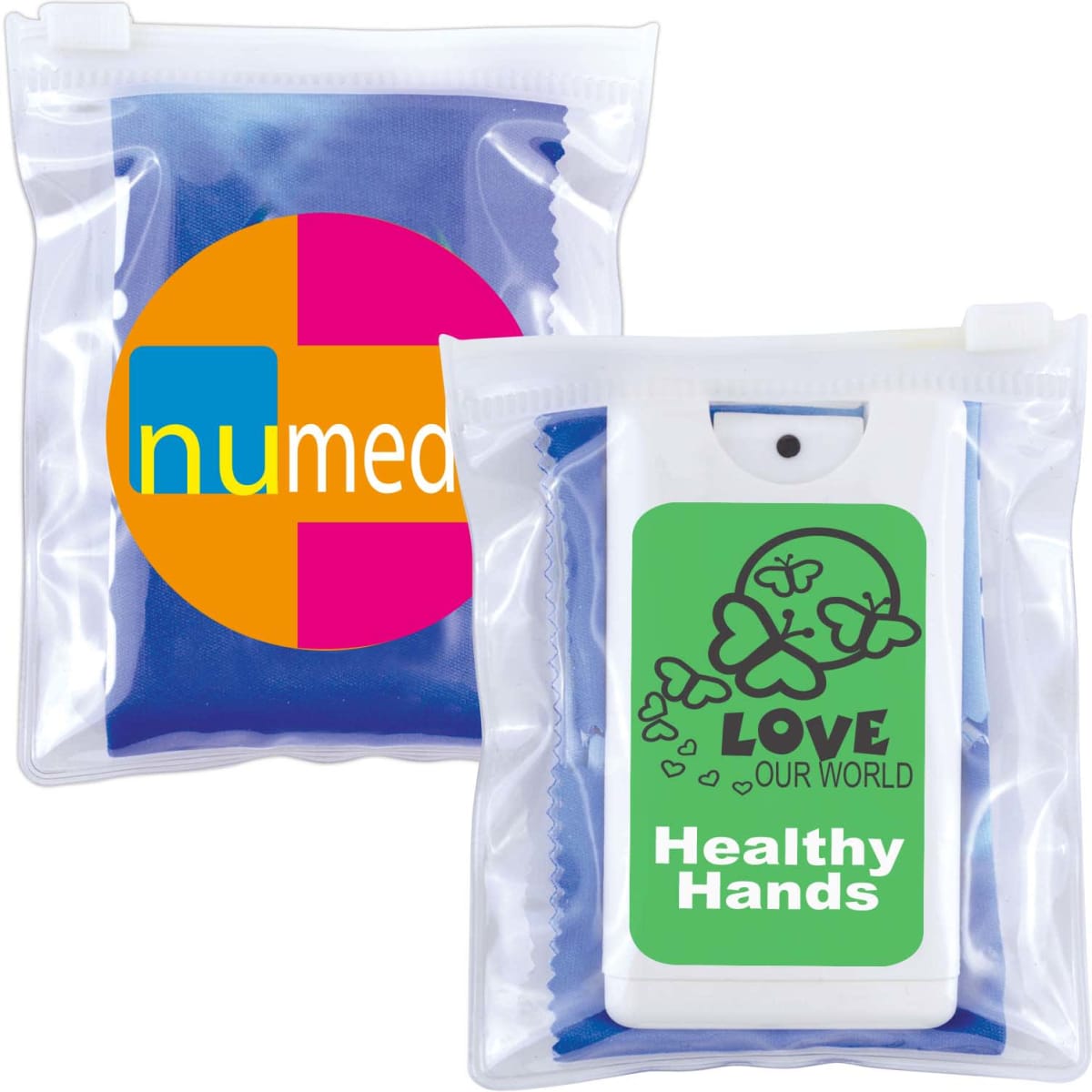 A microfiber lens cloth with a screen cleaner, featuring two designs in colorful packaging.