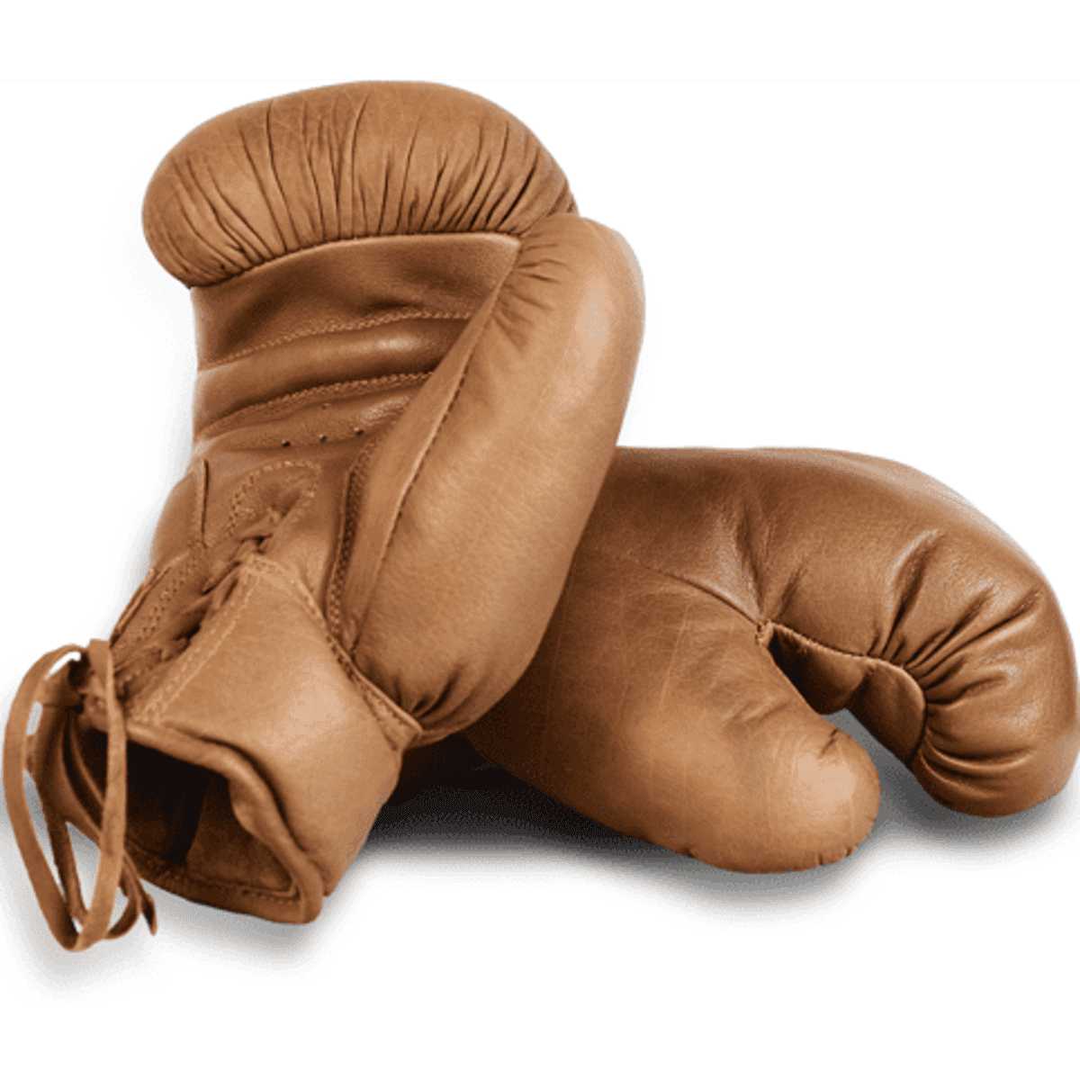 Vintage brown leather boxing gloves with a classic design, featuring a logo and laces for a secure fit.